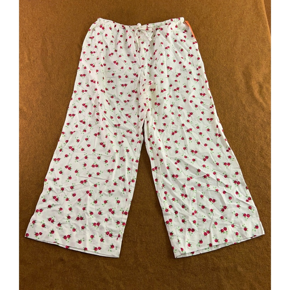 Colsie Womens Large White Red Rose Floral Cotton Wide Leg Pajama Pants NWT